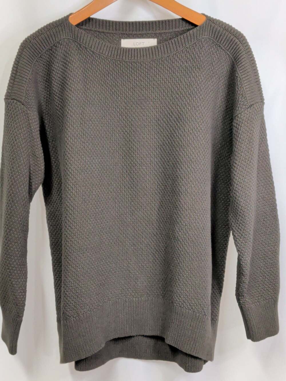 LOFT Olive Green Boat Neck Sweater Size Large Cotton Blend Knit Top